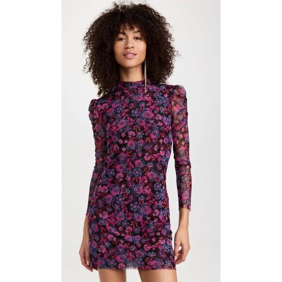 Misa Stormi Electric Ditsy Floral Mesh Sheer Midi Dress Size Extra Small - Picture 2 of 15